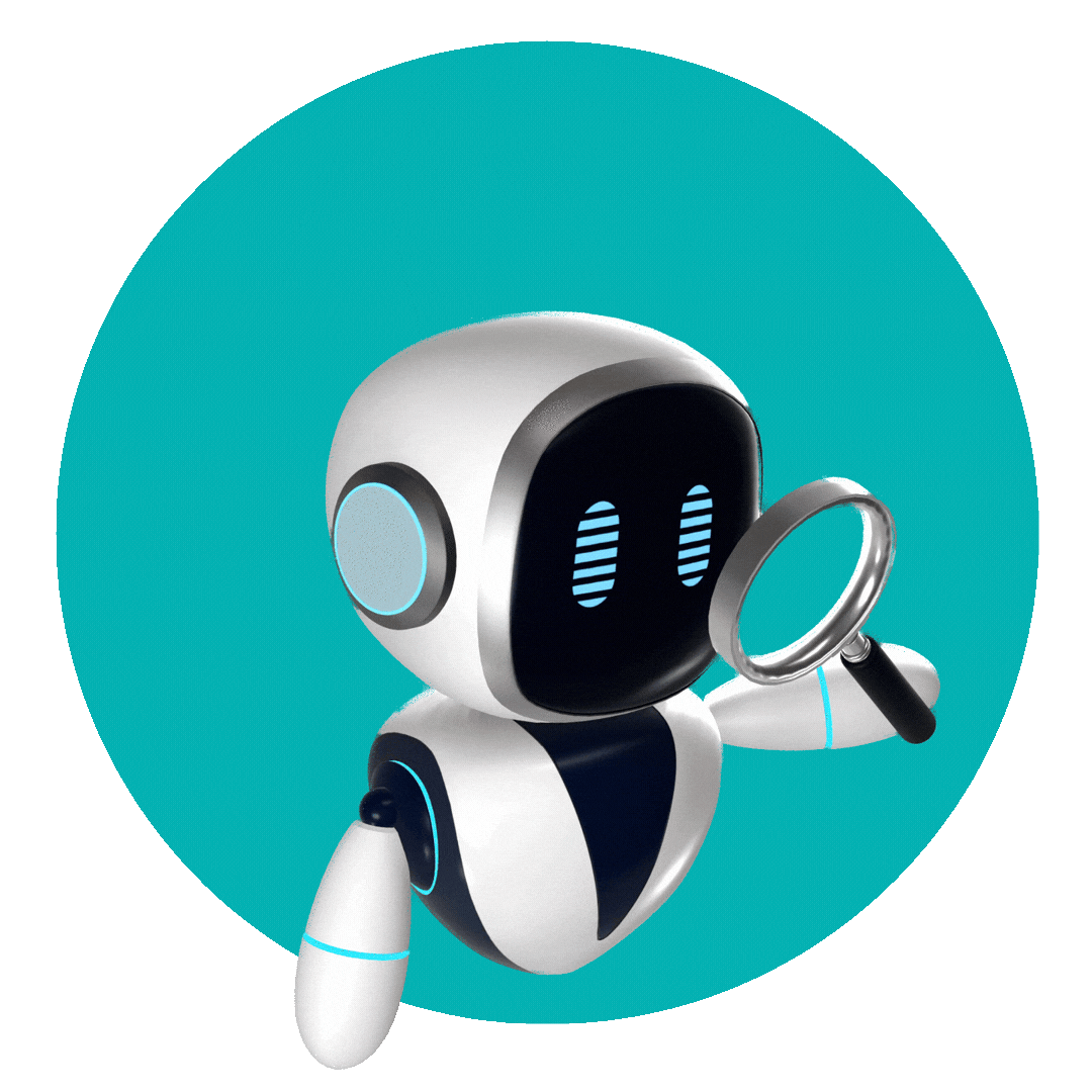 Robot analyzing with magnifying glass